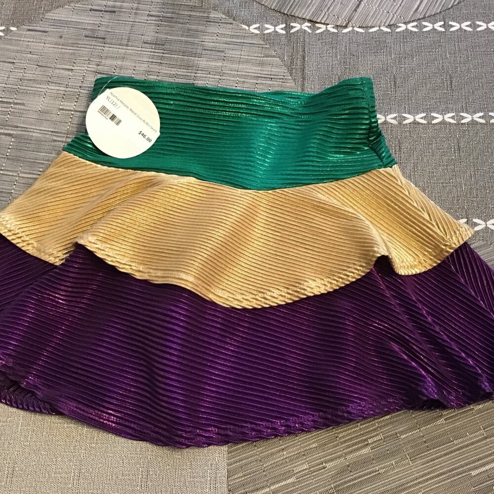 New Azarhia Girl's Metallic Mardi Gras Ruffle Short--Size 10-12/12